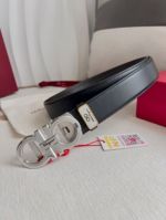 1:1 Ferragamo  Black Leather Belt No Patterns with Silver Logo buckle Automatic  Buckle 3.5cm